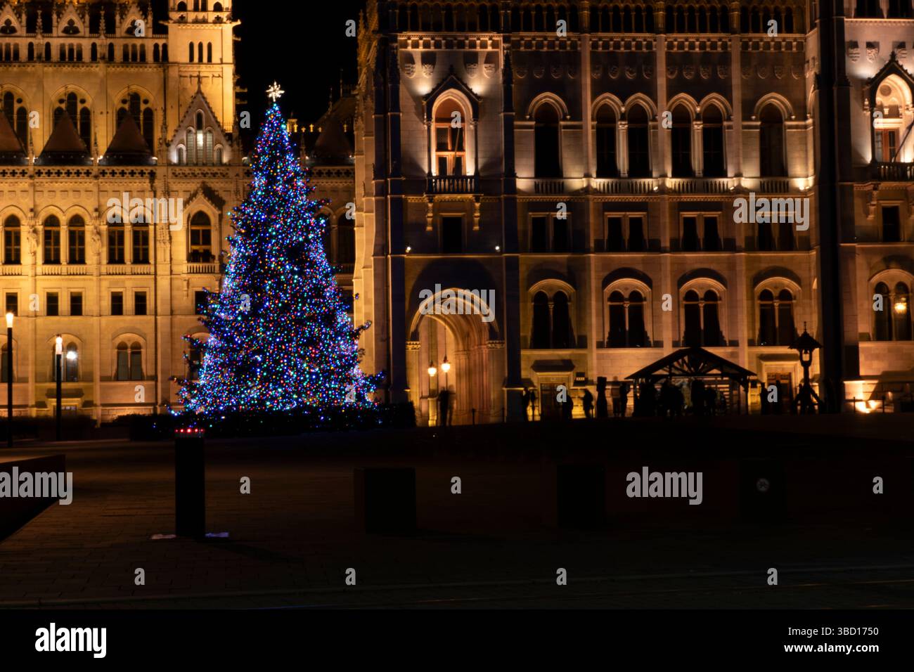 Ungarisches parlament und weihnachtsbaum Stockfoto