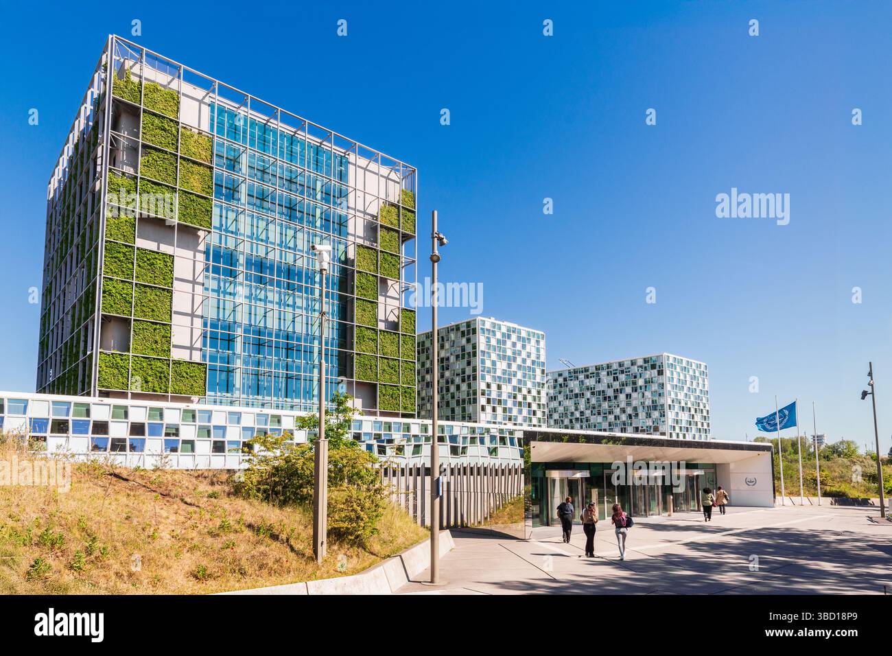 Eingang des Sitzes des Internationalen Strafgerichtshofs (IStGH) in den Haag, Niederlande Stockfoto
