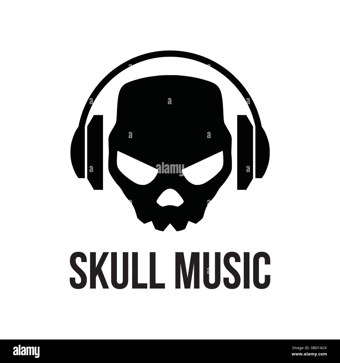 Design-Konzept mit Kopfhörerlogo. Einfache Skull Musik Zeichen Illustration, Vektor. Stock Vektor