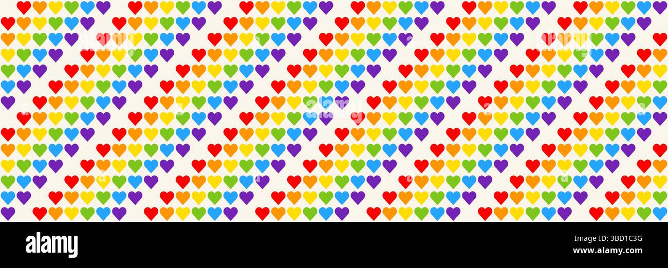 Regenbogenherzmosaik, nahtloses Vektormuster mit bunten Herzen in einer Regenbogenpalette. Perfekt für Hintergründe, Textilien und festliche Bannerdesigns Stock Vektor