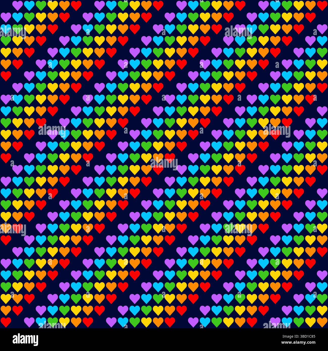Regenbogenherzmosaik, nahtloses Vektormuster mit bunten Herzen in einer Regenbogenpalette. Perfekt für Hintergründe, Textilien und festliche Bannerdesigns Stock Vektor