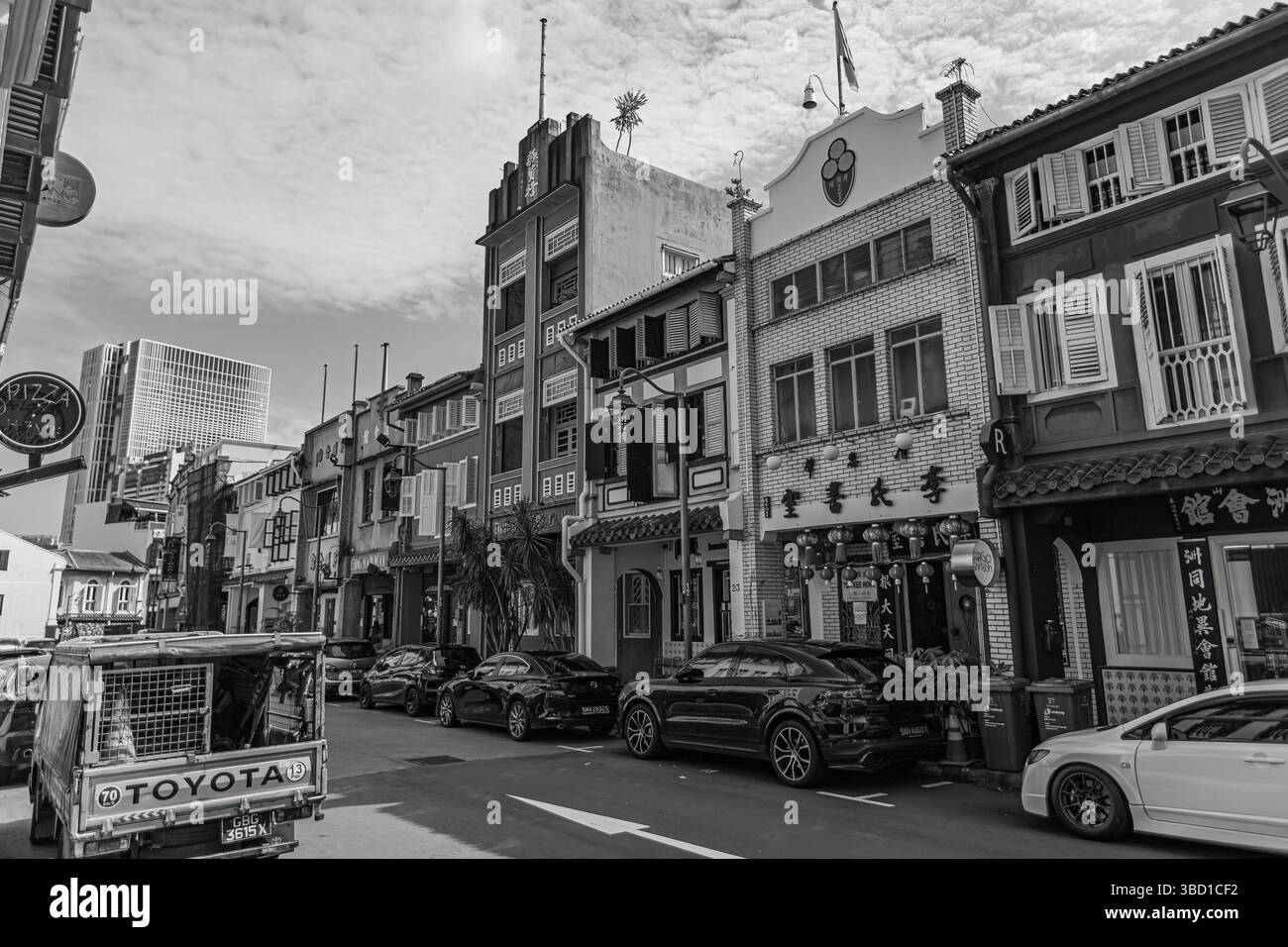 Historische Häuser in Singapur Chinatown, Blick auf die Straße alte Gebäude in Singapur Stockfoto