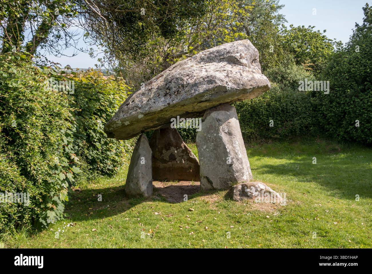 Carreg Coetan Arthur, eine neolithische Grabkammer (Dolmen, Cromlech oder Zitat), die um 3500 v. Chr. im Dorf Newport, Pembrokeshire, Wales, errichtet wurde Stockfoto