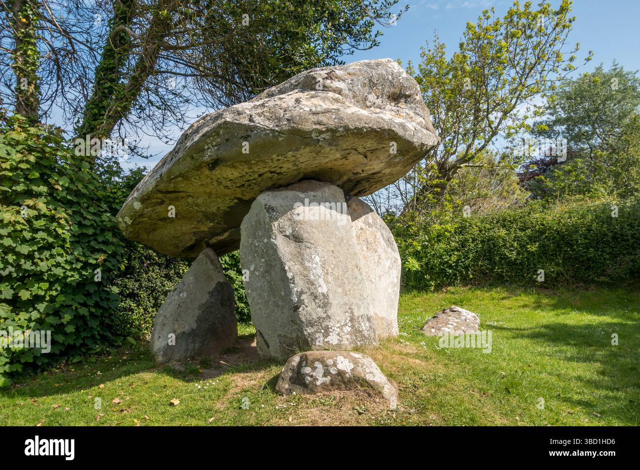 Carreg Coetan Arthur, eine neolithische Grabkammer (Dolmen, Cromlech oder Zitat), die um 3500 v. Chr. im Dorf Newport, Pembrokeshire, Wales, errichtet wurde Stockfoto