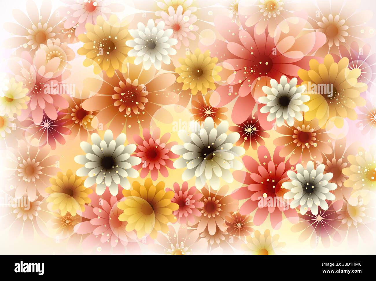 Lebendiges abstraktes Blumenmuster mit mehrfarbigen mehrschichtigen Blumen lebendiges abstraktes Blumenmuster mit mehrfarbigen mehrschichtigen Blumen Stock Vektor