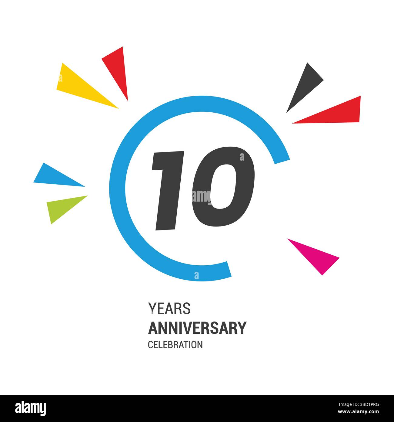 10 Jahre Jubiläum Feiern Logo Design Konzept 10 Jahre Jubiläum Retro Vektor Emblem isolierte Vorlage. Stock Vektor