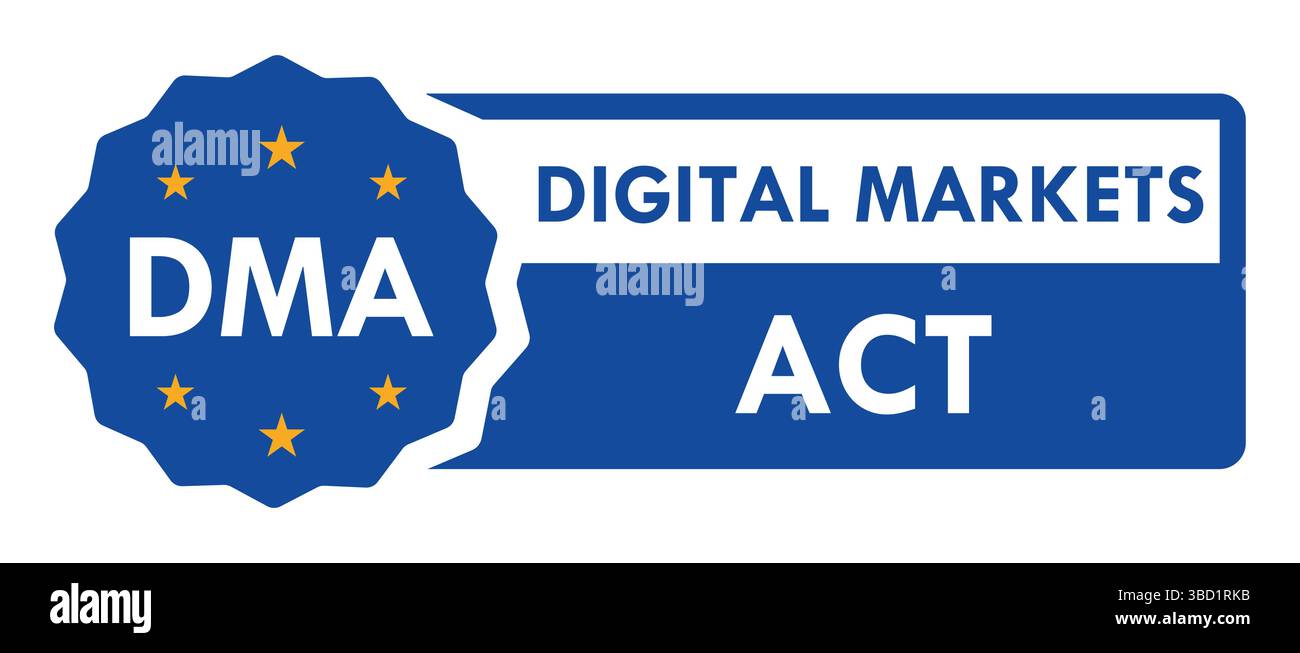 Digital Markets Act Label, Logo, Abzeichen, Symbol, Aufkleber, Symbol, Emblem, Stempel, grün, Linie, flacher Vektor, isolierte Abbildung. Stock Vektor