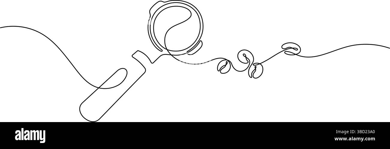 Portafilter und Kaffeebohnen eine Zeile kontinuierliche Zeichnung Draufsicht Hand gezeichnete Kunst Vektor Illustration Stock Vektor