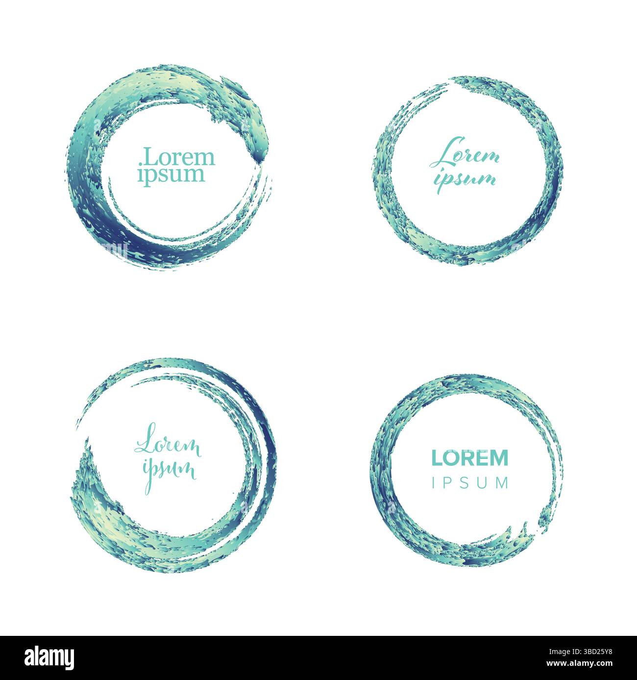 Set aus abstrakten Aquarellkreisrahmen mit wunderschönen blauen und grünen Pinselstrichen. Diese Aquarellrahmen bieten künstlerische Pinselstriche und Farben Stock Vektor