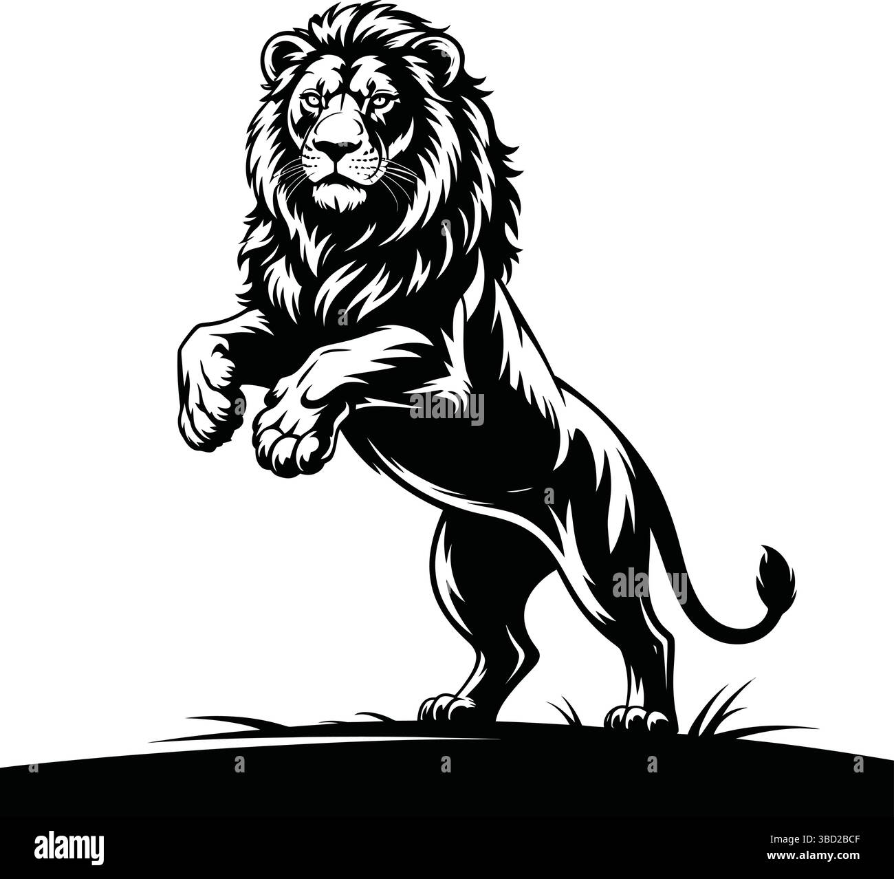 Auffällige schwarze Silhouette eines stehenden Löwen in der Profilansicht – Vektor-Illustration, Wildlife Art, Tierdesign Stock Vektor