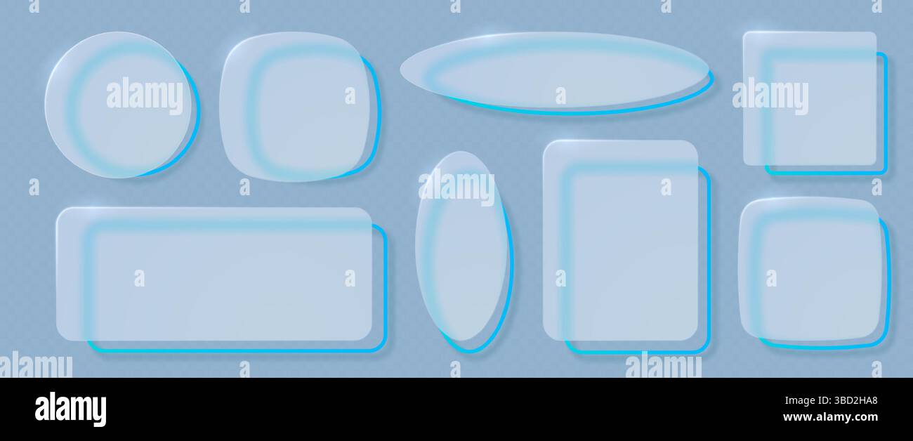 Matte Rahmen oder Glasplatten mit realistischem Effekt eines transparenten Glases des Mofismus. Vektor-3D-Illustration. Stock Vektor