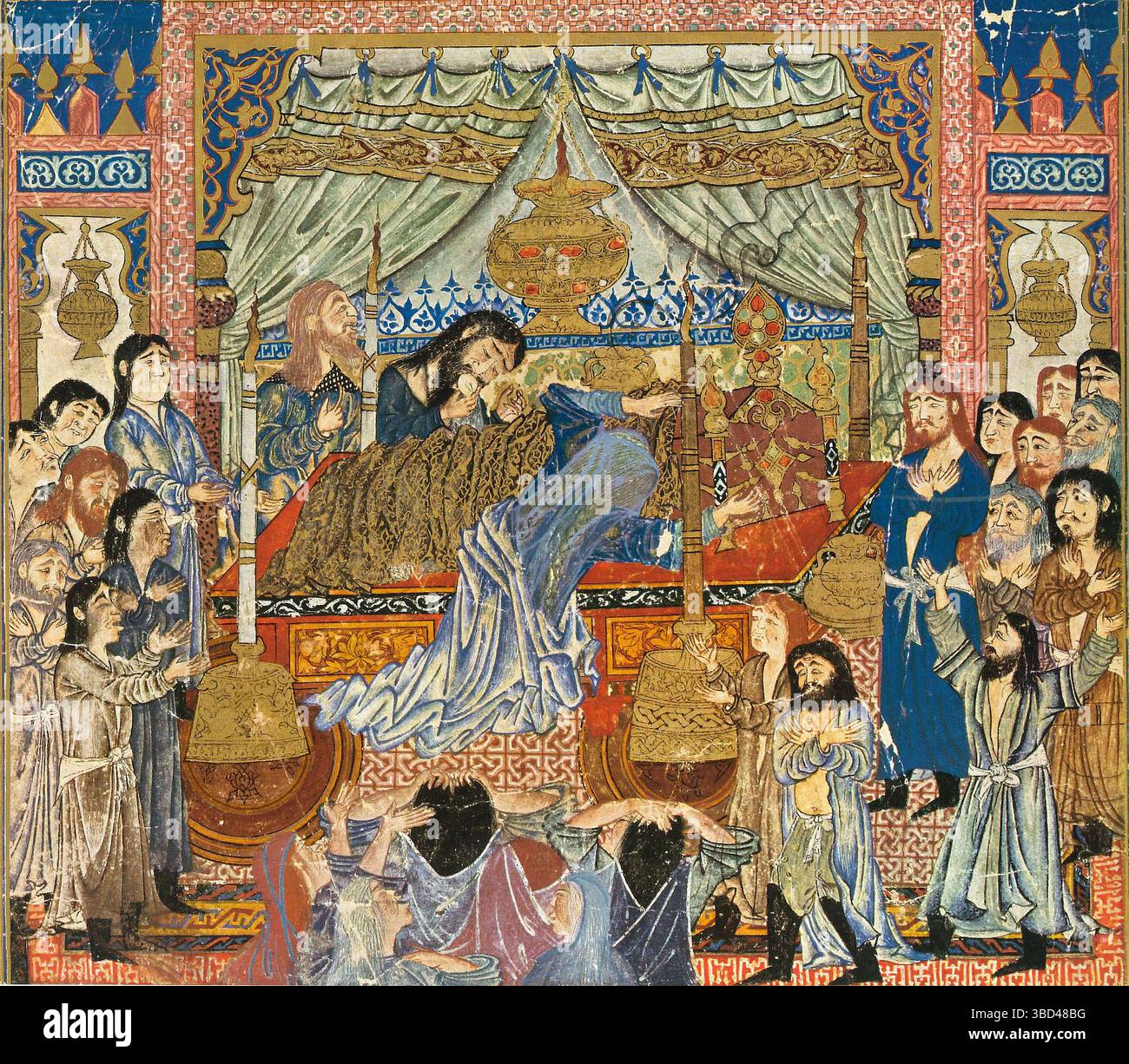 Der Tod Alexenders in Schahnameh, gemalt in Tabriz um 1330 n. Chr., Stockfoto