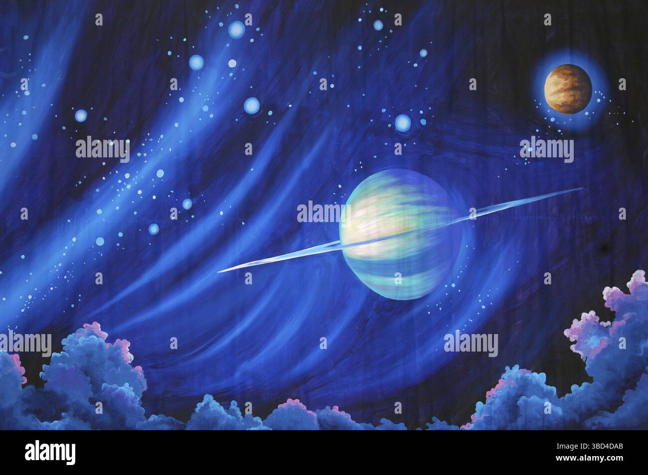 Theaterkulisse mit Planeten im Sonnensystem Stockfoto