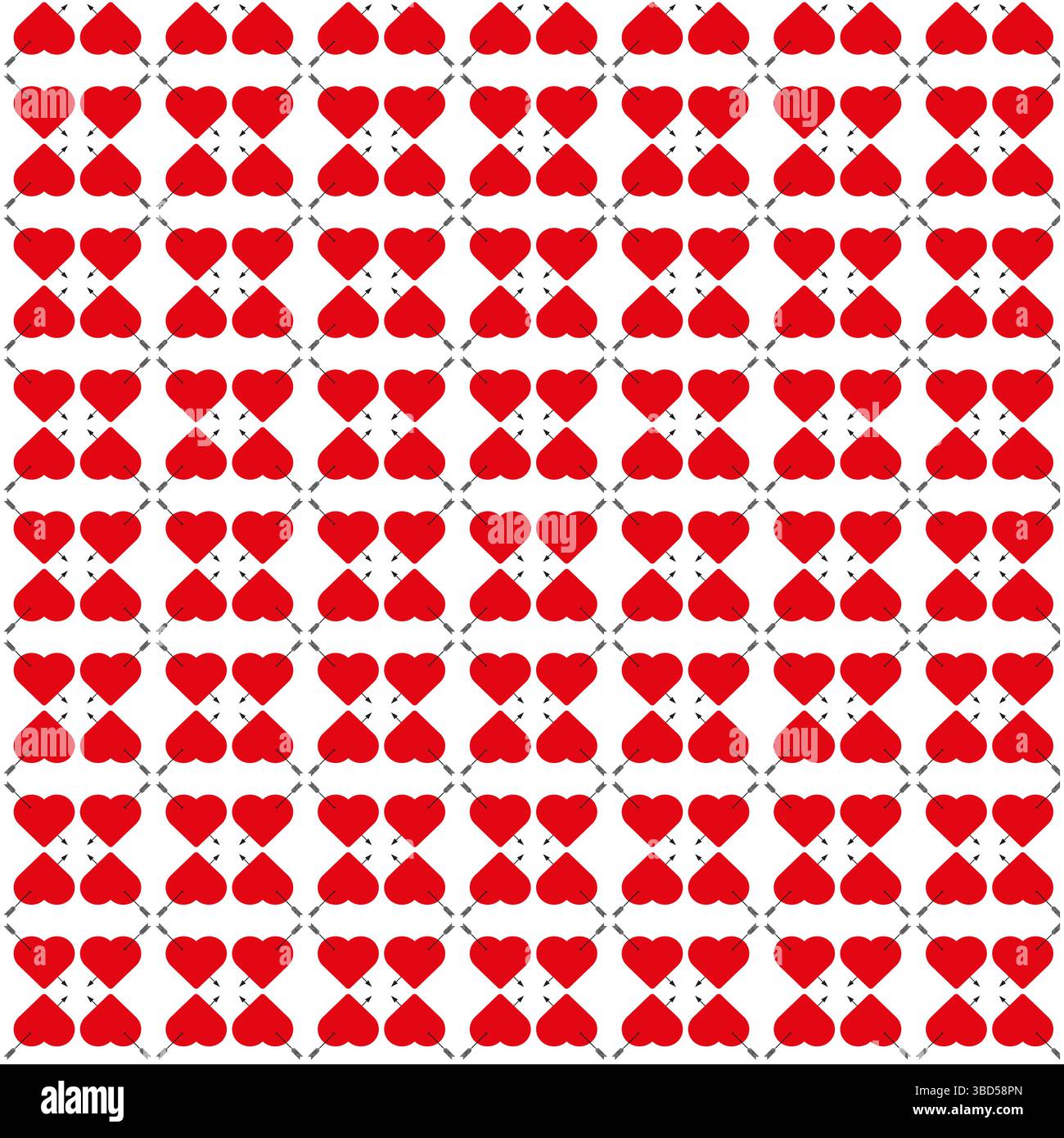 Rotes Herz-Layout. Nahtloses Liebesmuster. Heller dekorativer Hintergrund. Romantisches Design. Stock Vektor