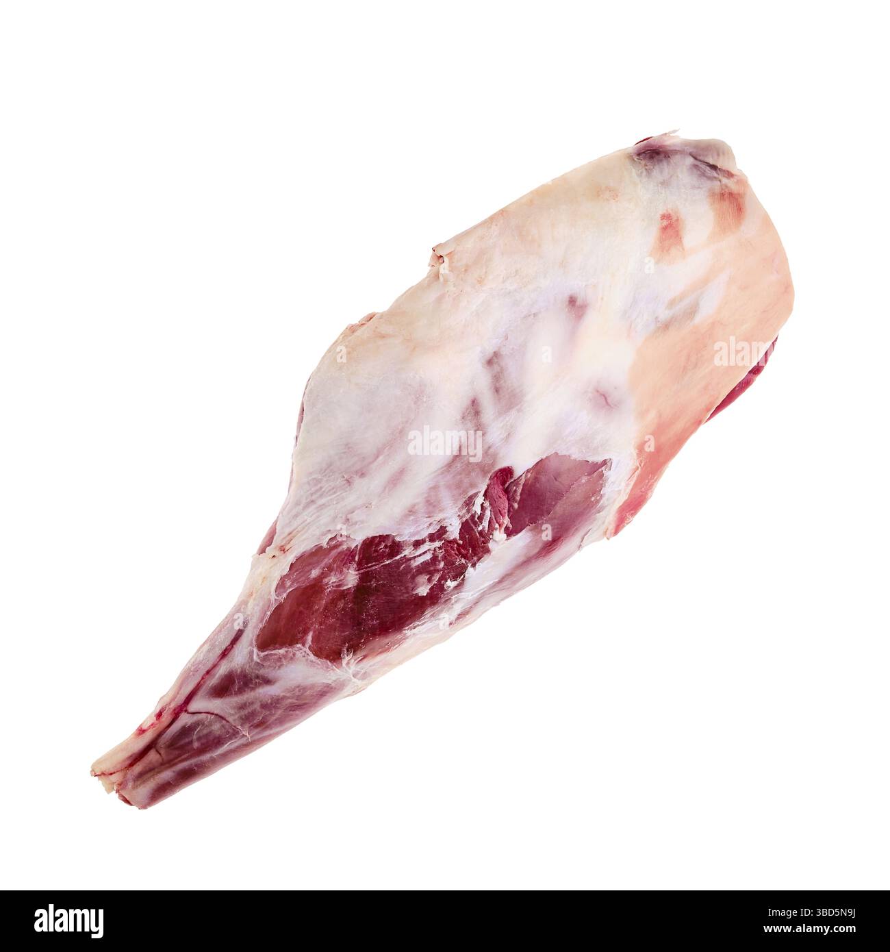 Frische rohe Lammkeule isoliert auf weißem Hintergrund Stockfoto