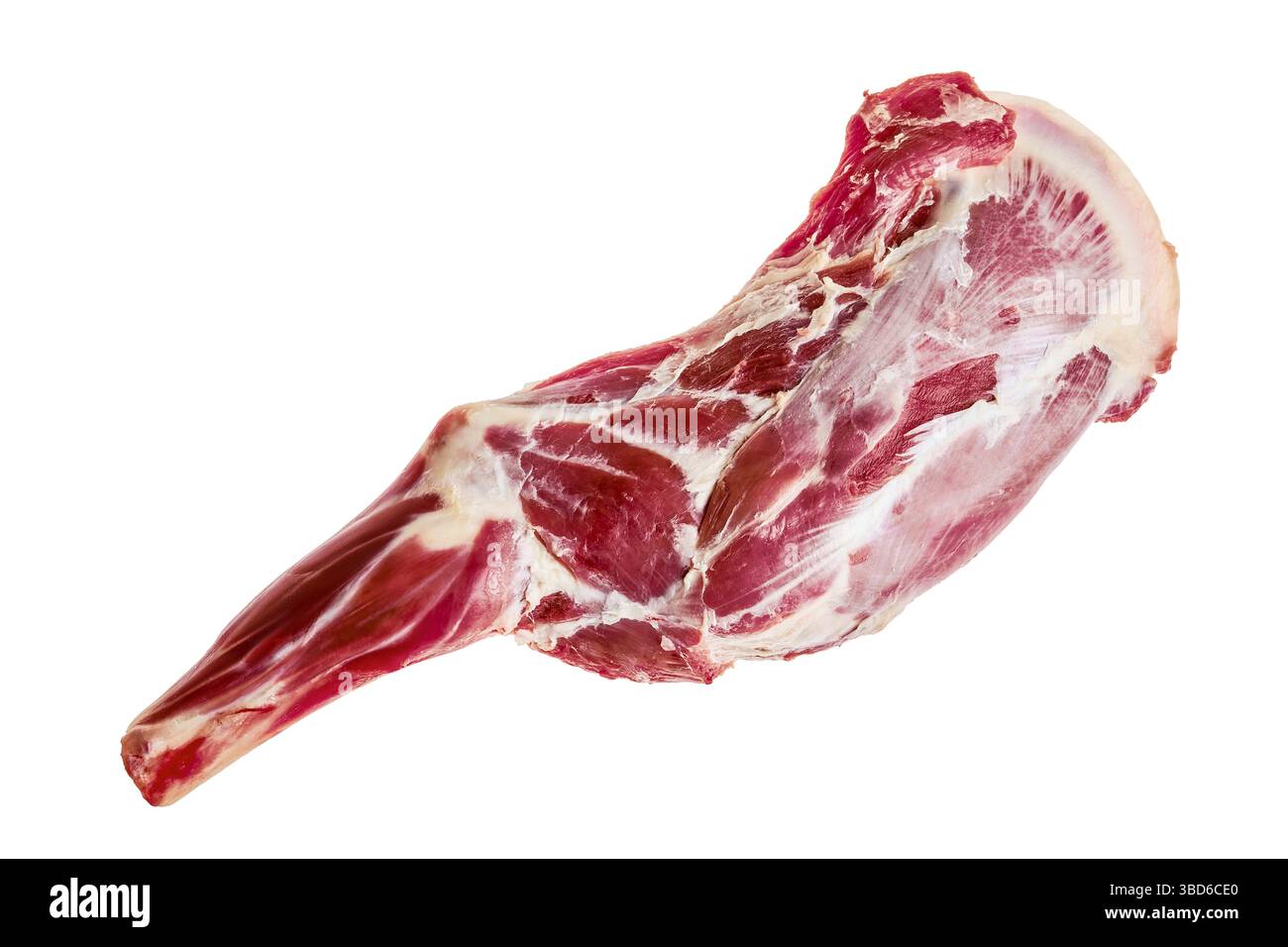 Rohe frische Lammkeule, Knochen innen, klumpen auf isoliert auf weißem Hintergrund Stockfoto