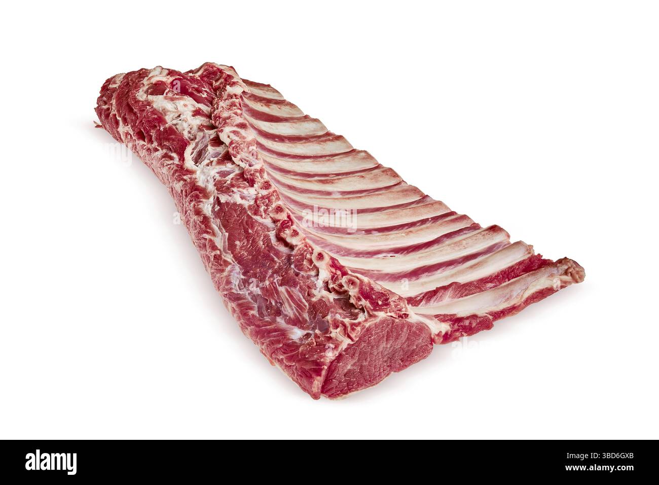 Frische rohe Lammkarree isoliert auf weißem Hintergrund Stockfoto