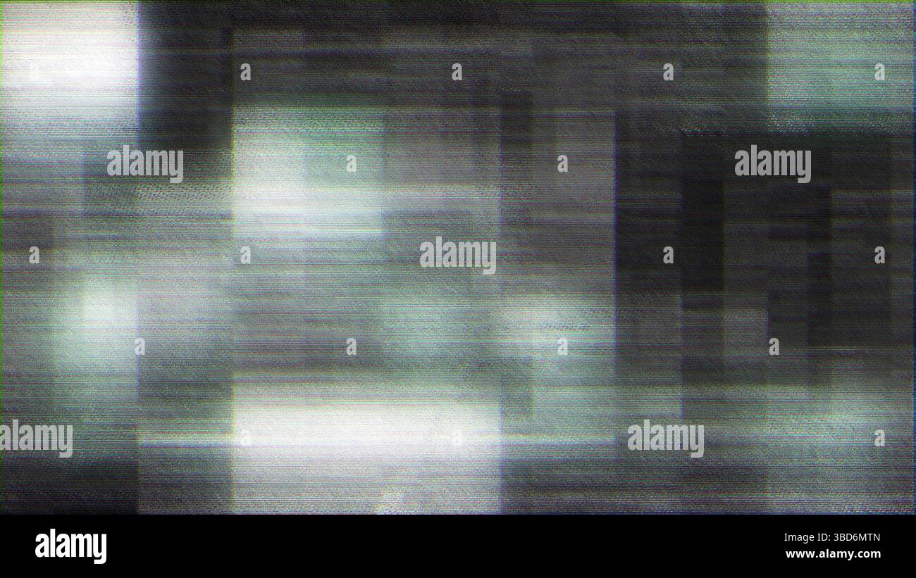 Ein vom Grunge inspiriertes Glitch-Art-Bild mit verzerrten Linien und Halbtonmustern. Das visuelle beschwört Gefühle von Chaos und digitaler Unterbrechung, bl Stockfoto