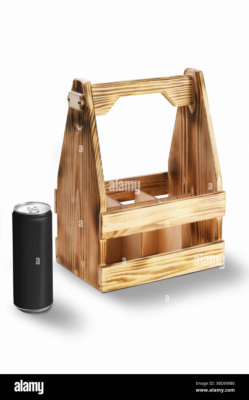 Holz- behälter für Dosen oder Flaschen Stockfoto