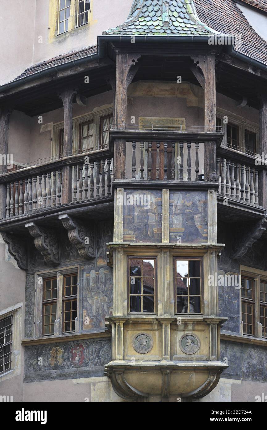 Balkon des Hauses Maison Pfister in Colmar, Elsass, Frankreich Stockfoto