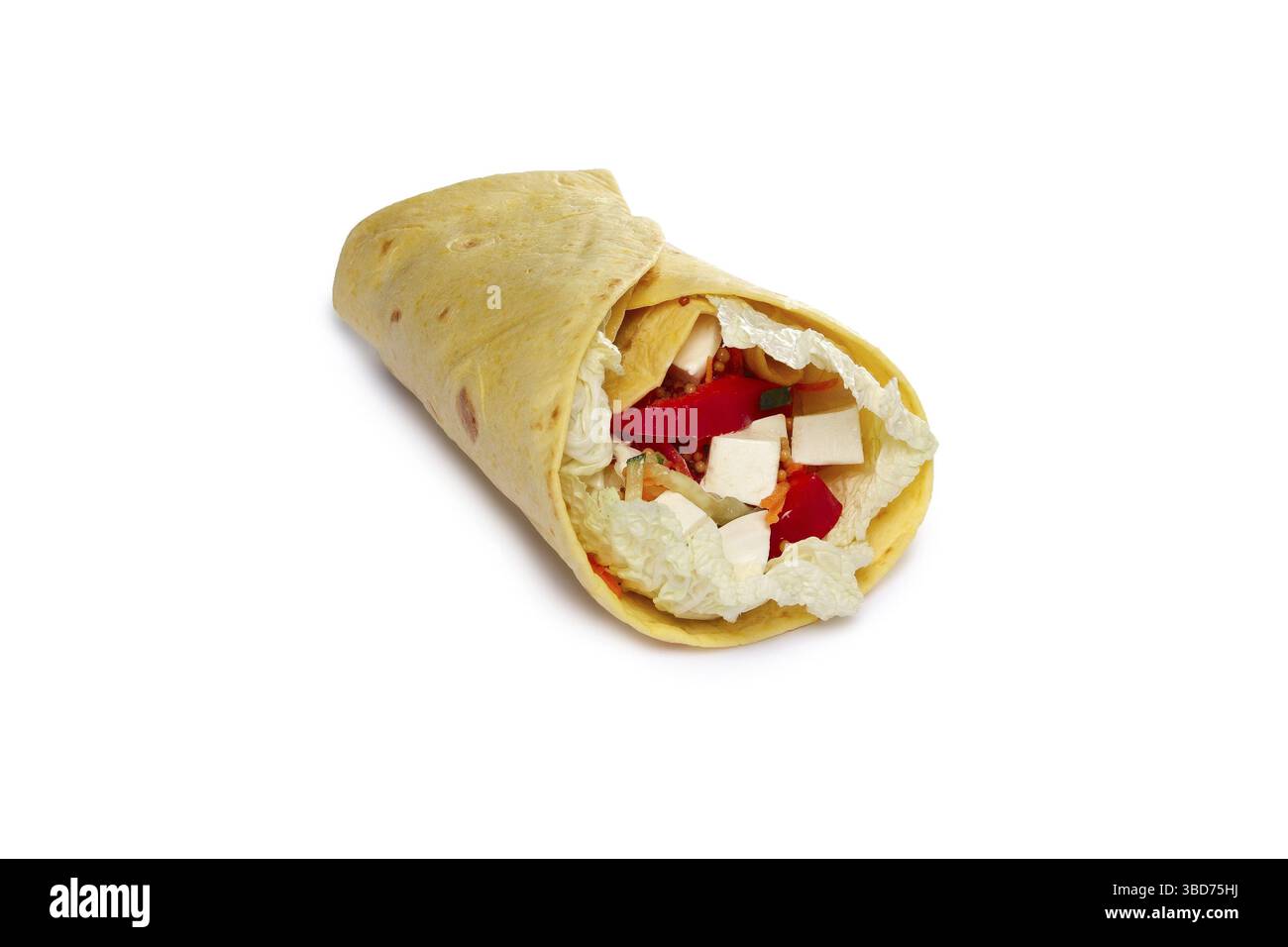 Layout für Menüs. Fladenbrot gefüllt mit der Türkei, Kohl, Schalotten, Tomate, Paprika, Oliven mit Sauce Stockfoto