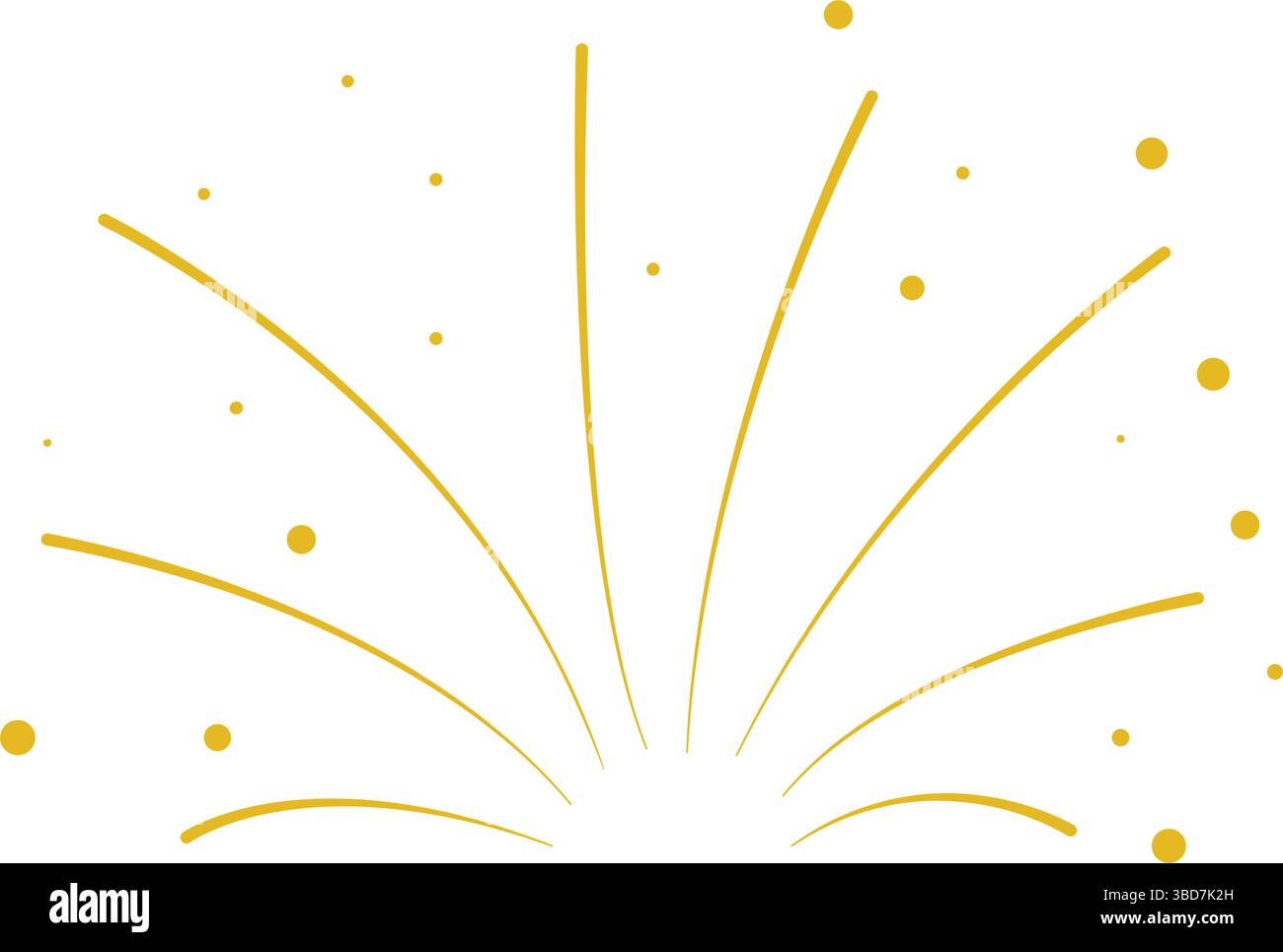 Festliche Explosion des Feuerwerks mit Konfetti-Clips. Goldener Gruß isoliert auf weißem Hintergrund. Symbol für Neujahr, Feiertag, Jubiläum, Geburtstag. Stock Vektor