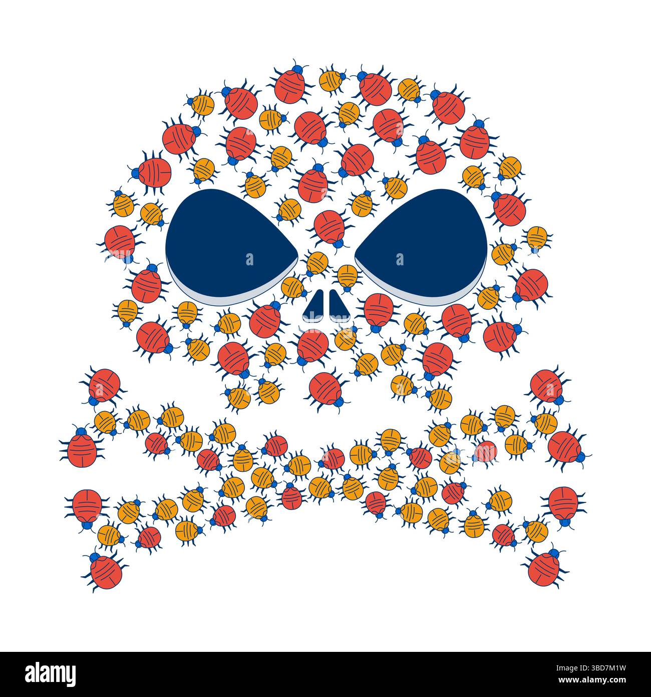 Gefahrenschädel-Kreuzknochen aus digitalen Bugs 2D-Illustrationskonzept Stock Vektor