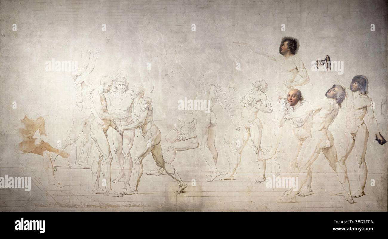 Jacques Louis David, der Eid Jeu de Paume (Le Serment du Jeu de Paume), Zeichnung in Stift und Tinte über Bleistift mit Waschung, 1790-1792 Stockfoto