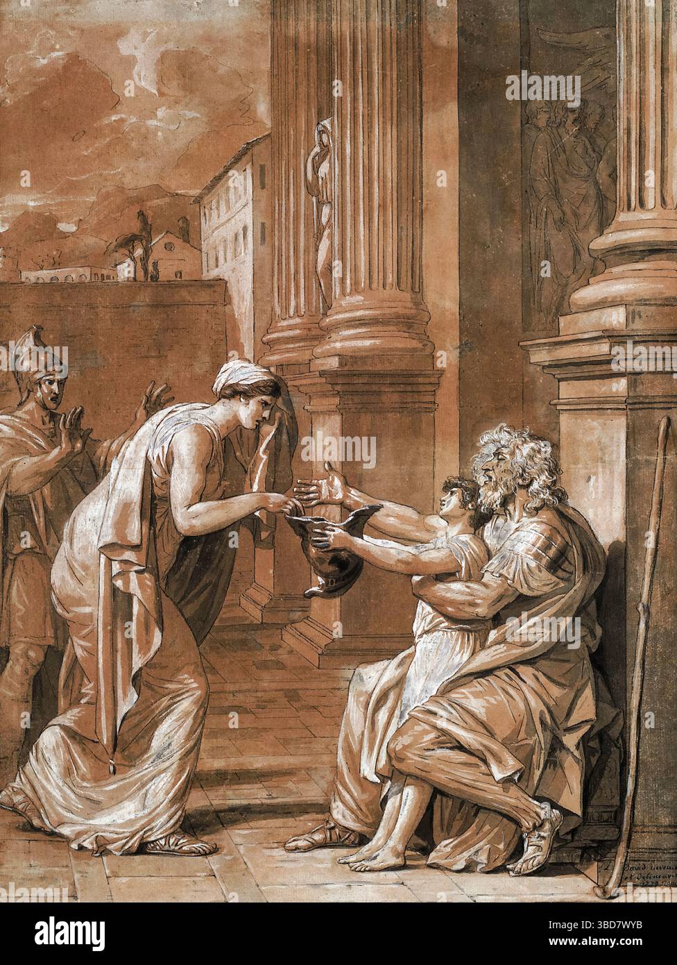 Jacques Louis David, Bélisaire, Zeichnung in Stift und Tinte mit Aquarellwäsche und Gouache, 1779 Stockfoto