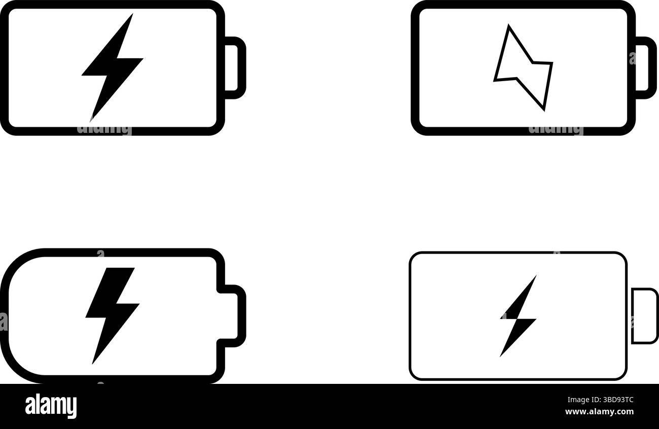 4 Batteriesymbole – Geladener Akku, Stromsymbol Stock Vektor