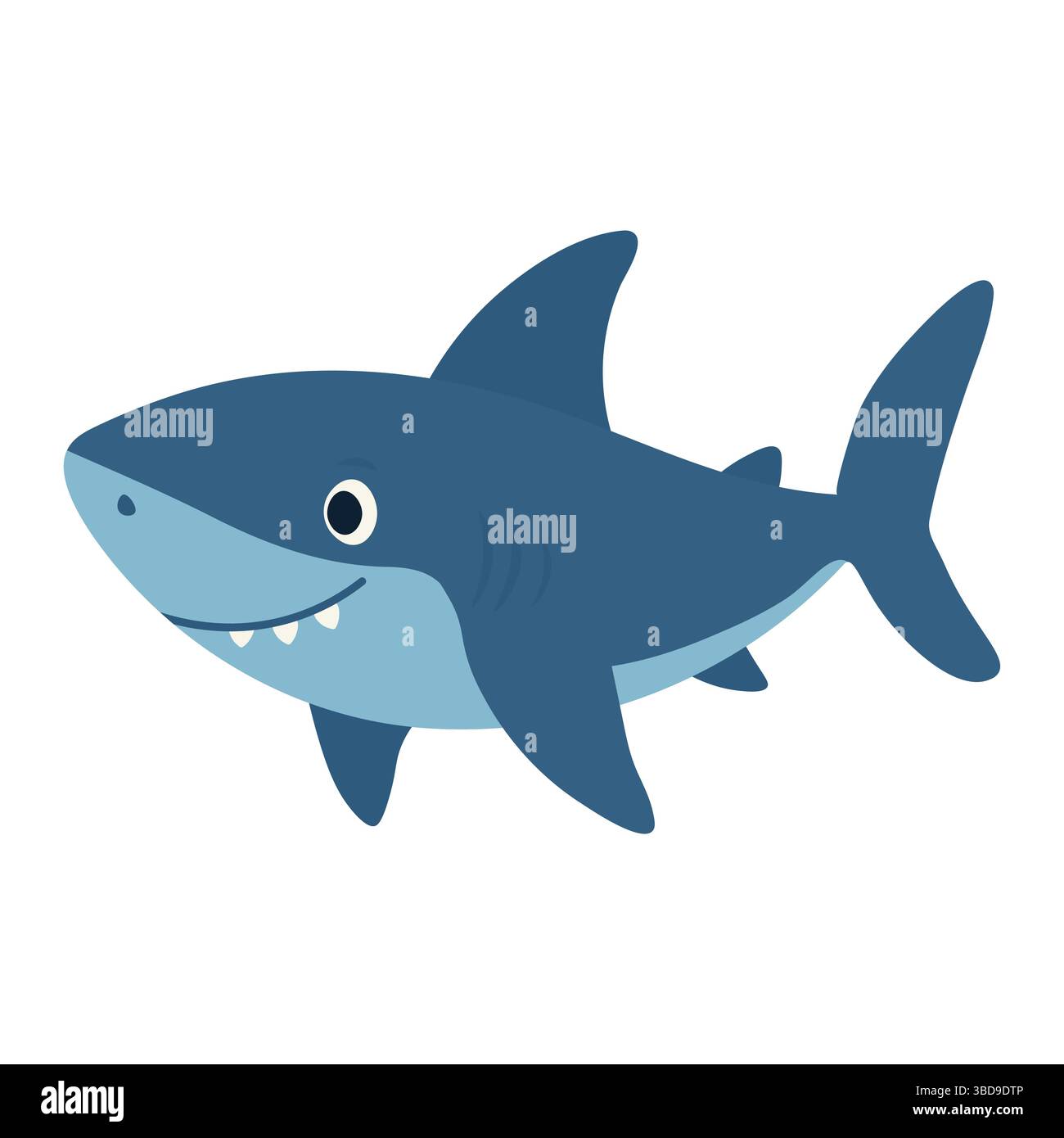 Niedliche Lächelnde Zeichentrickfigur Blauer Hai Illustration Stock Vektor