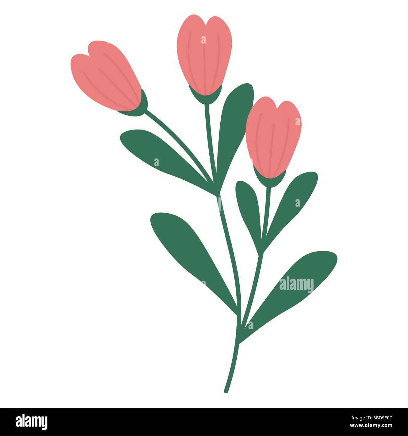 Blume mit grünen Blättern. Illustration der Vektorabwicklung Stock Vektor