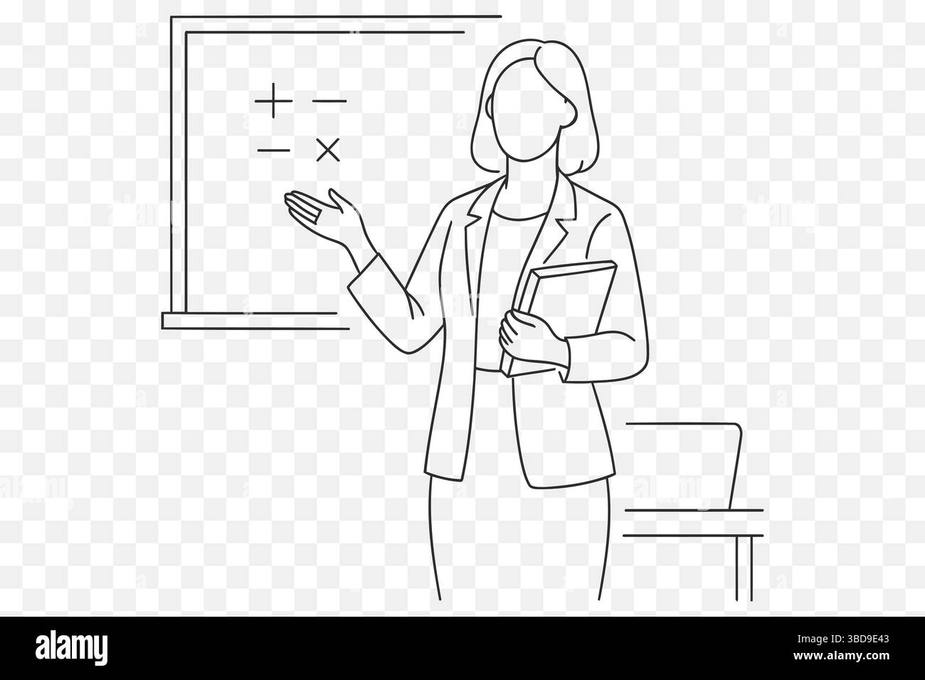 . Gesichtslose Weibliche Lehrerin Line Art – Minimalistische Unterrichtslehrerin Illustration Stock Vektor