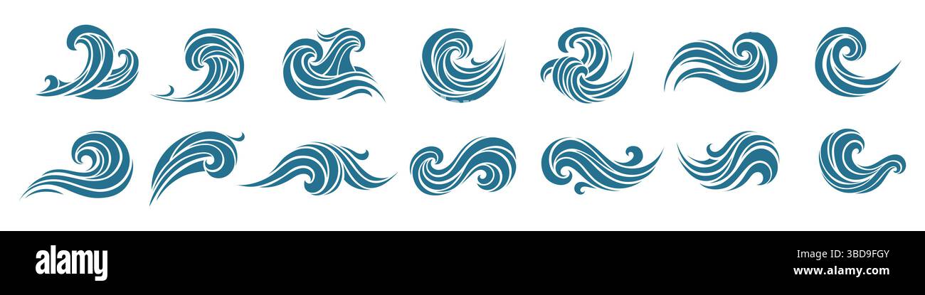 Minimale Meereswellen-Symbolgruppe Stock Vektor