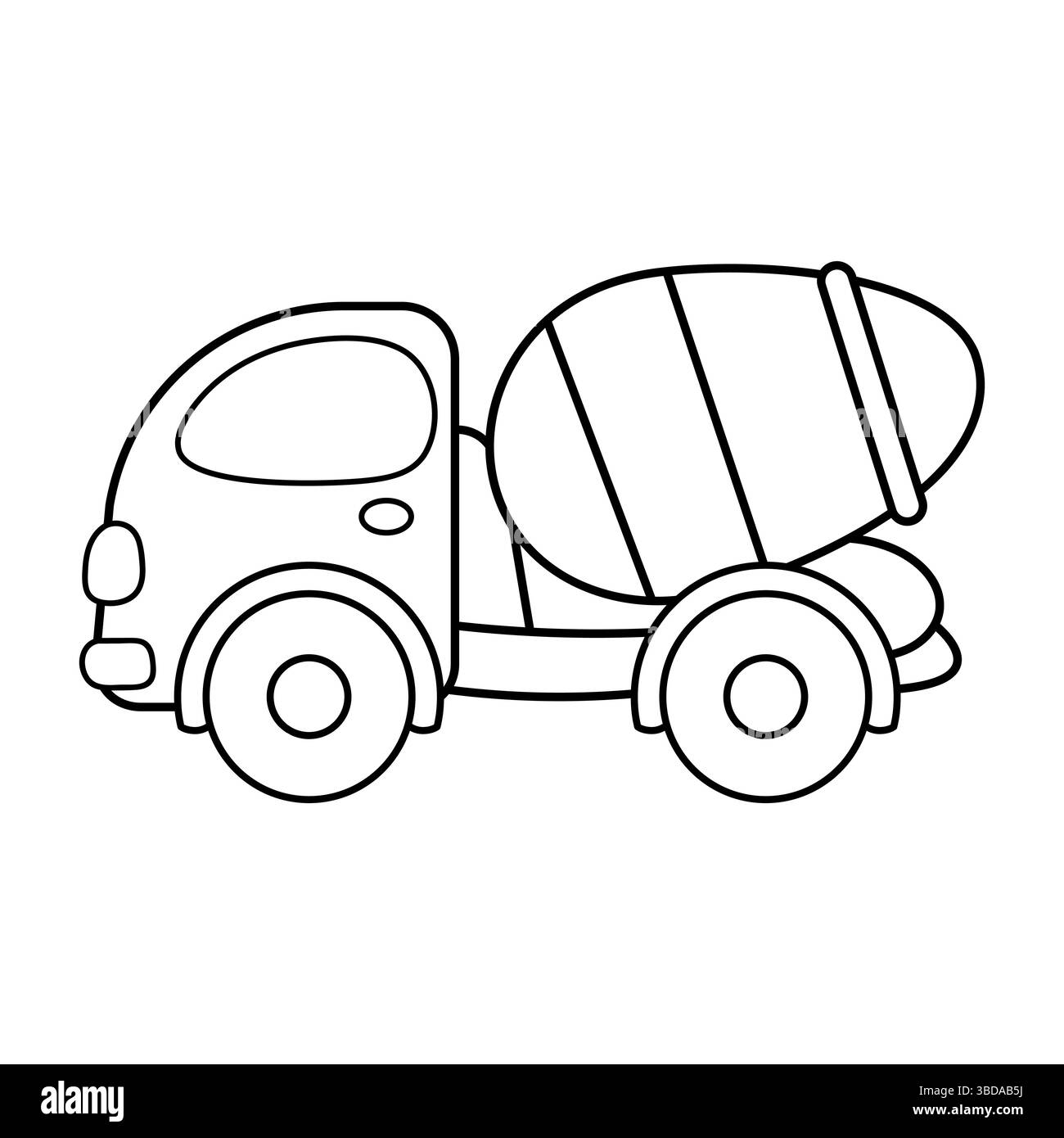Zementmischer Lkw – Übersicht. Diese schwarz-weiße Vektor-Illustration zeigt einen einfachen Umriss eines Zementmischwagens. Stock Vektor