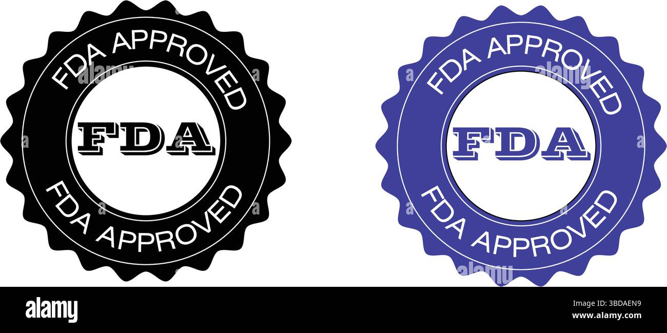 FDA-Zulassung (Food and Drug Administration) Symbol, Symbol, Etikett, Abzeichen, Logo, Dichtung Stock Vektor