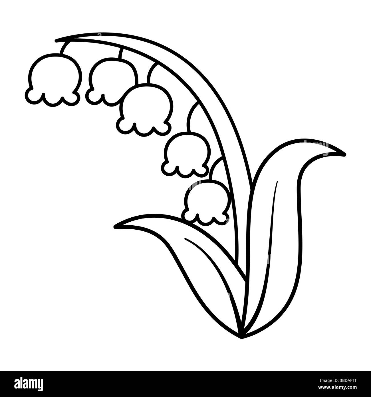 Lily of the Valley Outline. Dies ist eine schwarz-weiße Strichzeichnung einer Maiglöckchen der Talpflanze. Stock Vektor