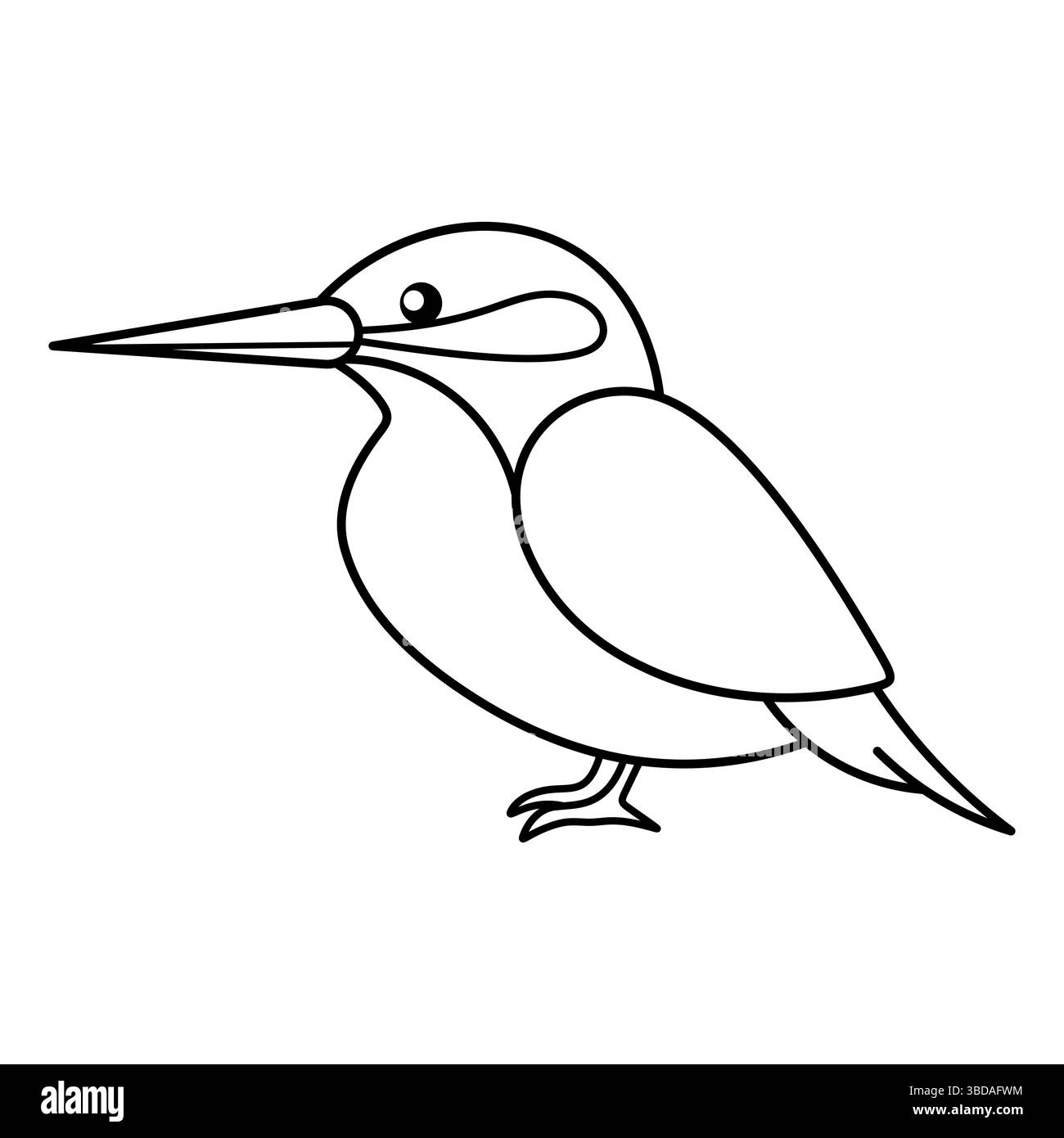 Kingfisher Vogel Umriss Vektor-Illustration. Dieses Bild ist eine einfache schwarz-weiße Linienzeichnung eines eisvogels, dargestellt in einem Seitenprofil. Stock Vektor