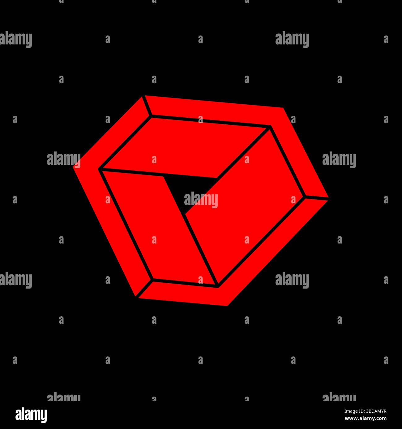 Optische Täuschung. Unmöglicher Formenvektor. Optische Kunstobjekte. Logo. Geometrische Figur. Escher-Paradoxon. Stock Vektor