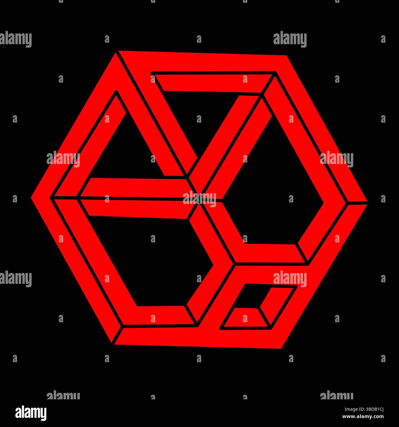 Unmögliche Formen. Optische Täuschung. Sakrale Geometriefiguren. Abstrakte ewige geometrische Objekte. Unmöglich endlose Kontur. Optische Kunst. Unmöglich Stock Vektor