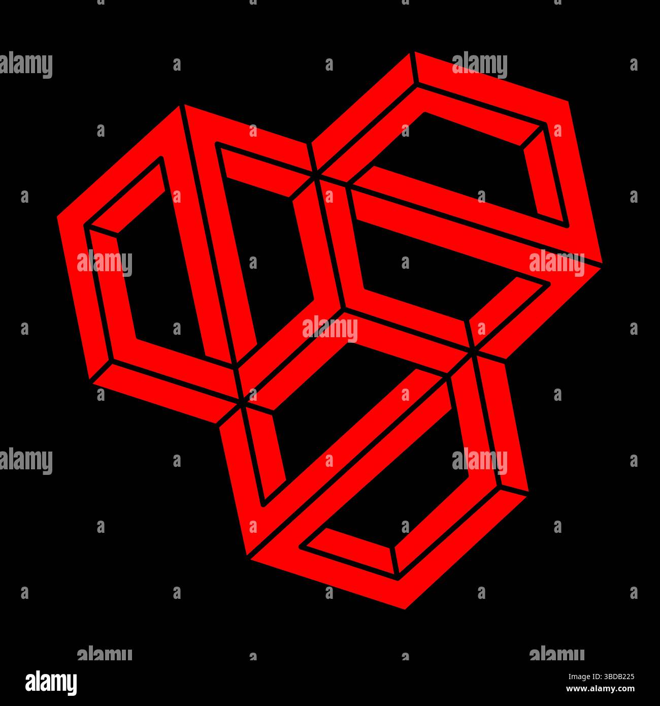 Unmögliche Objekte. Optische Täuschungsformen. 3D-Abbildung. Geometrische Figuren. Modernes Logo. Stock Vektor