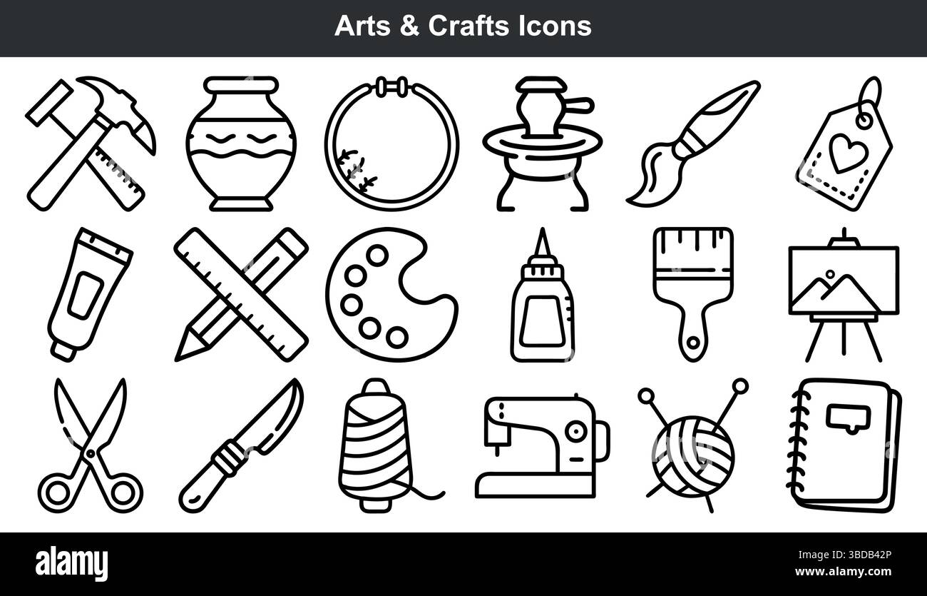 Kunst- und Bastelsymbole setzen Elemente für Line Art Design Stock Vektor