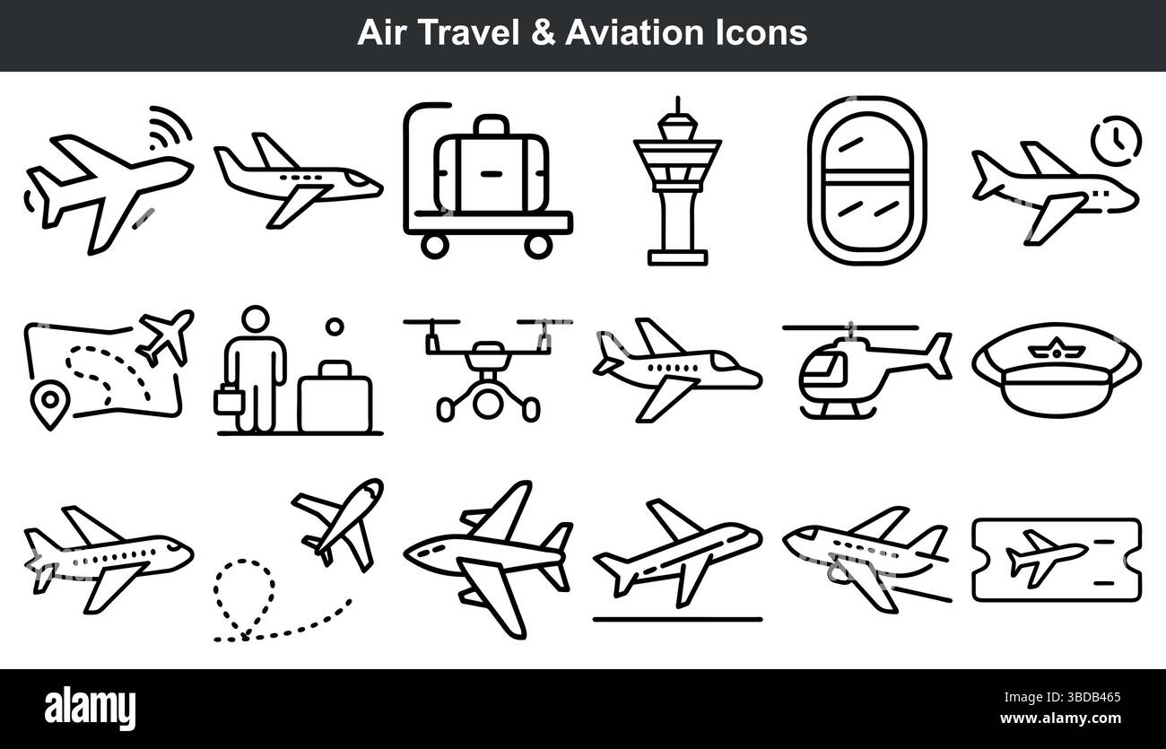 Luftfahrt Luftfahrt Symbole für Flugzeuge Flugreisen Stock Vektor