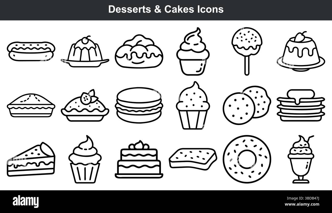 Köstliche Desserts und Kuchen, Symbol für Kunst Stock Vektor
