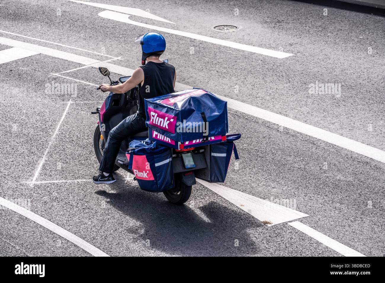 Flink, Lebensmittellieferservice, Moped, Motorroller, Wuppertal, Nordrhein-Westfalen, Deutschland Stockfoto
