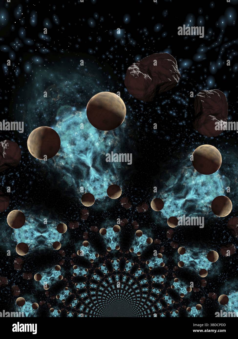 Künstlerische 3D-Illustration einer kosmischen Szene Stockfoto