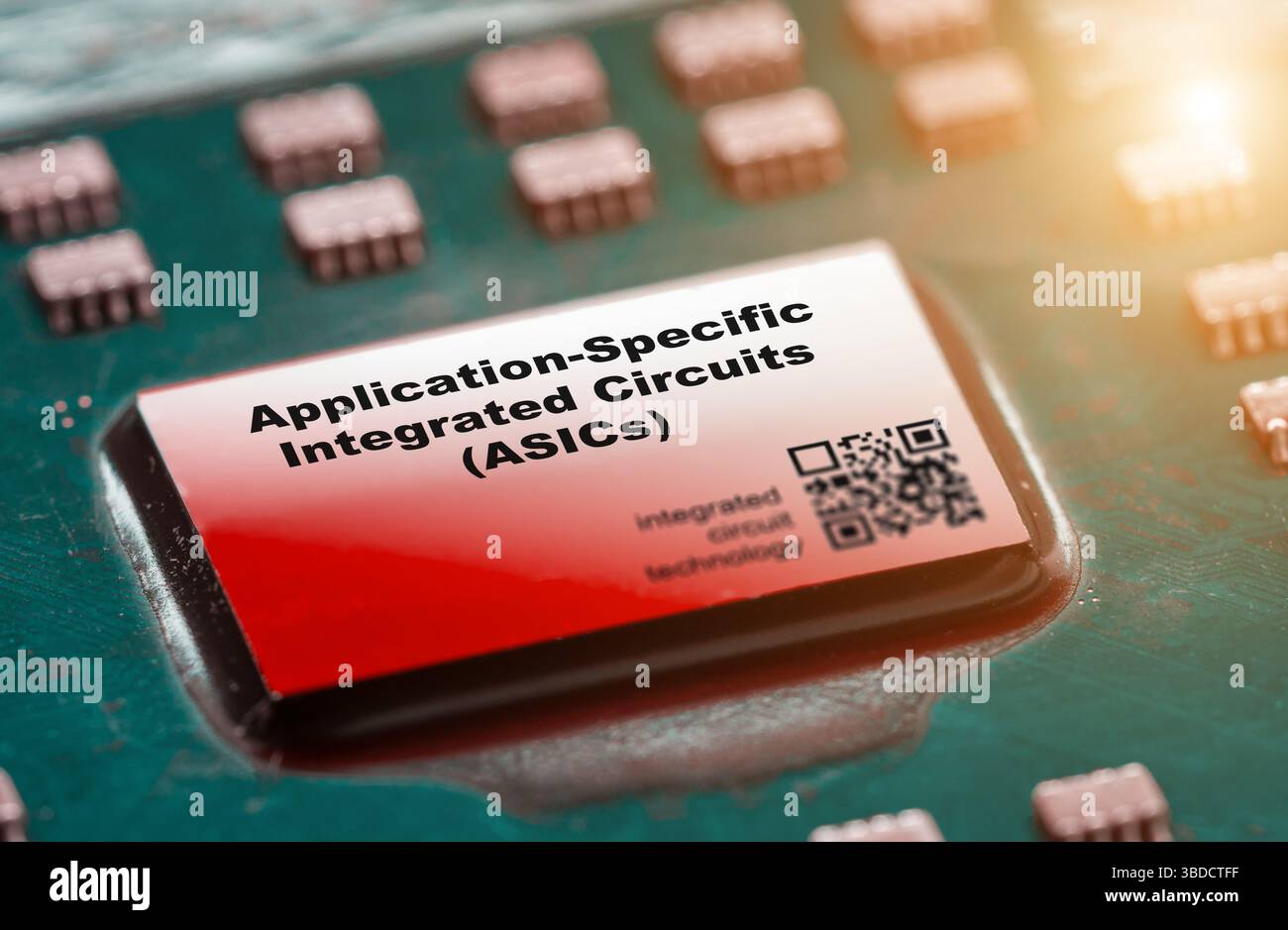 Anwendungsspezifische integrierte Schaltungen (ASICs). Maßgeschneiderte Chips, die auf bestimmte KI-Aufgaben zugeschnitten sind und eine hohe Effizienz bieten. Stockfoto