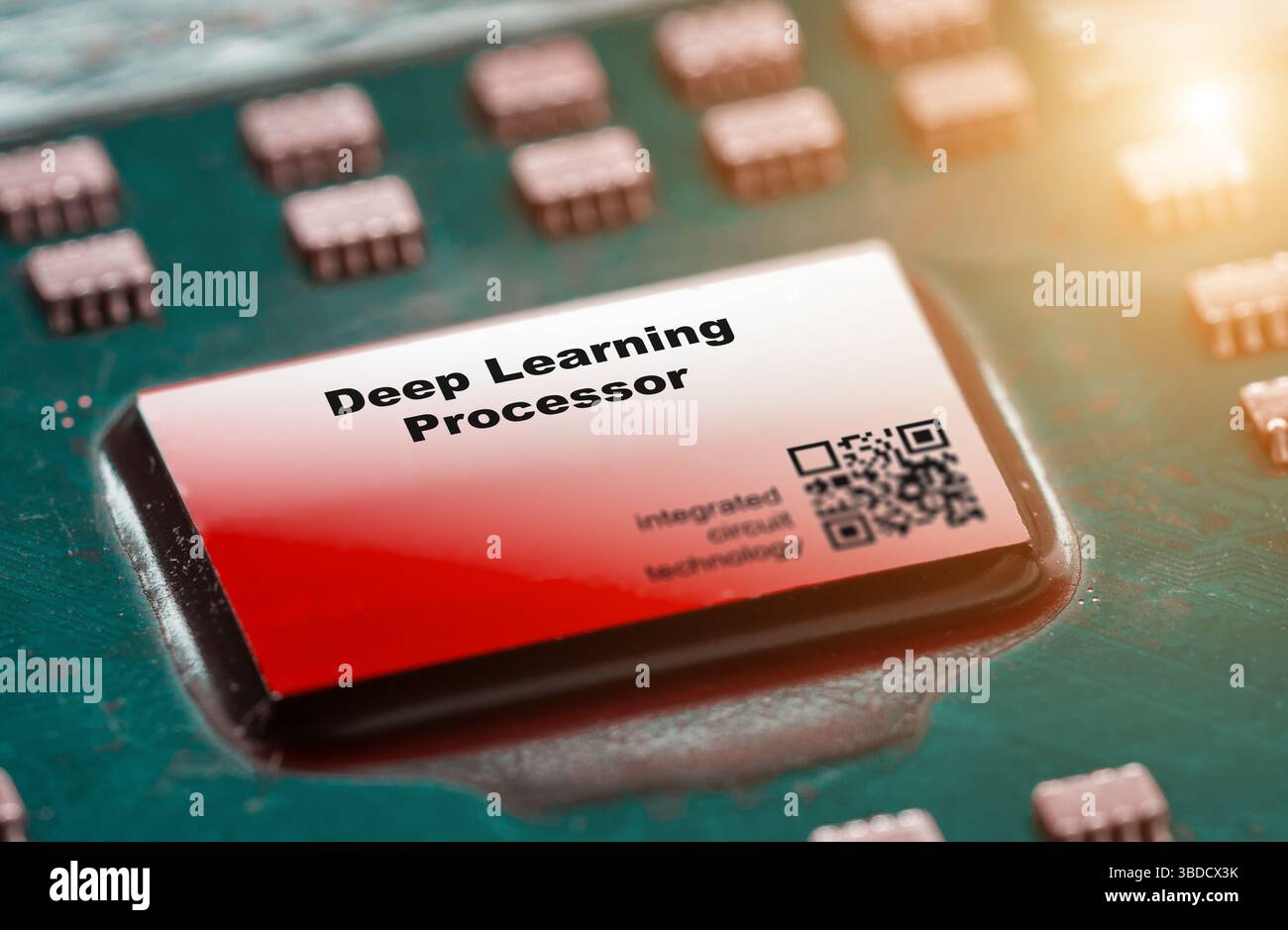 Deep-Learning-Prozessor. Spezielle Chips, die für den Betrieb tiefer neuronaler Netzwerke optimiert sind. Stockfoto