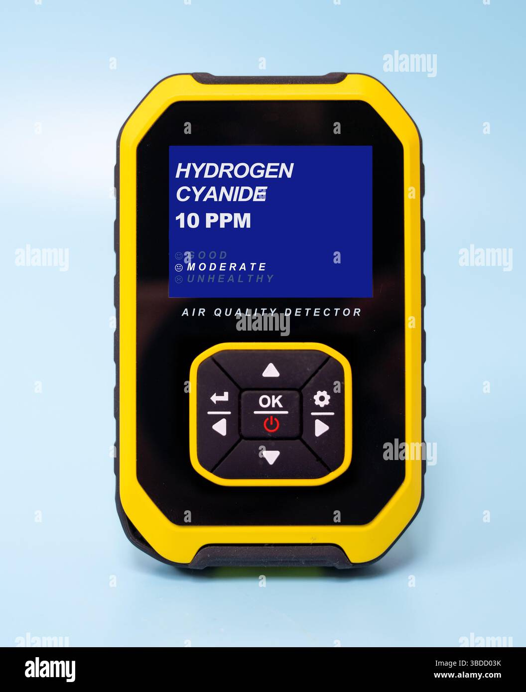 Cyanidwasserstoff (HCN). Farbloses Gas mit bitterem Mandelgeruch. Hochgiftig; Exposition kann die zelluläre Atmung beeinträchtigen und möglicherweise tödlich verlaufen. Stockfoto