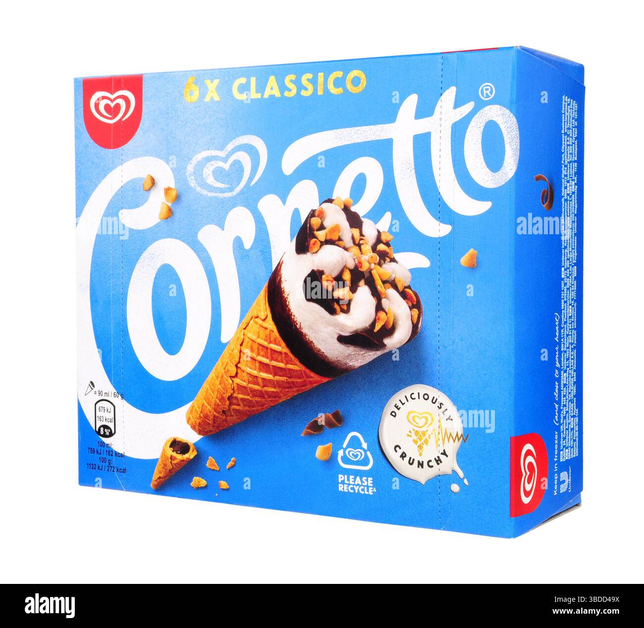 Walls classico Cornetto mit Vanille- und Schokoladengeschmack in einer Packung mit sechs 360 g Eiswaffelkegeln Stockfoto